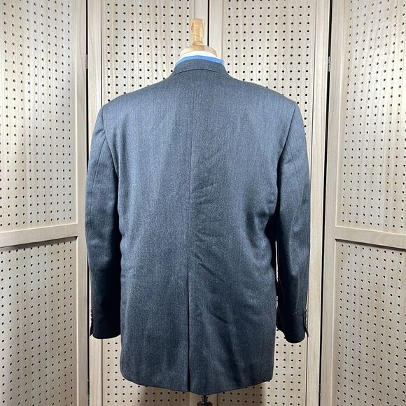 New England Sport Coat Mens 46L Gray Herringbone Lambswool Two Button Blazer - Picture 2 of 12